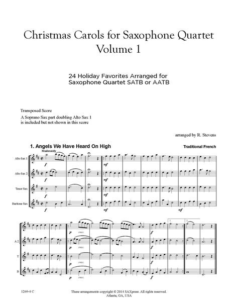 20 Traditional Christmas Carols Volume II (for Saxophone Quartet SATB Or AATB)